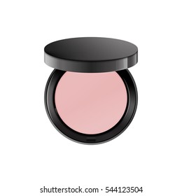 Polvo cosmético del maquillaje de la cara del Vector en la vista superior redonda negra del caso plástico aislada en el fondo blanco