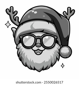 Vector face design for santa claus and reindeer wearing hat and beard in christmas and new year celebration