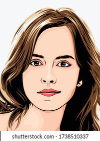 Vector Face Of Emma Watson. Hollywood Actress. She Was Born On April 15, 1990 In France