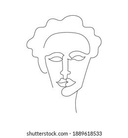Cara vectorial del hombre de moda. Línea continua aislada. Dibujo de contorno sobre un fondo blanco.