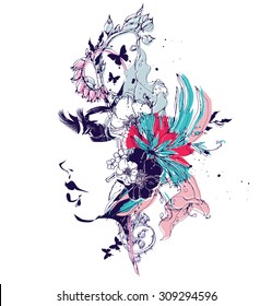 Vector face with flowers