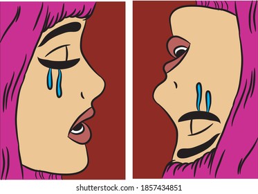 vector face of a girl cry