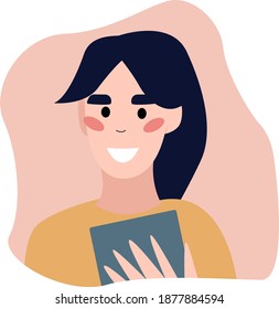 Vector face of a girl holding a notepad