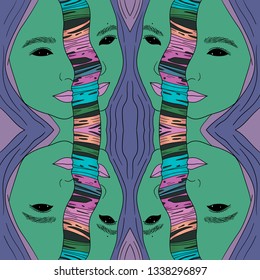 Vector face girl portrait inside rainbow slime. Universe and stars in the eyes. Rainbow inner world. Full illustration for textile, stickers, packaging, pictures, stationery