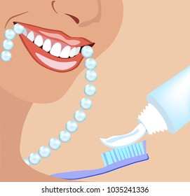 Vector face of girl and smile with ideal teeth for dental and stomatological illustrations