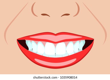 Vector face of girl and smile with ideal teeth for dental, stomatological illustrations