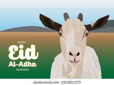 vector face goat front view celebrating islamic holiday happy eid al adha mubarak qurban in the green mountain field