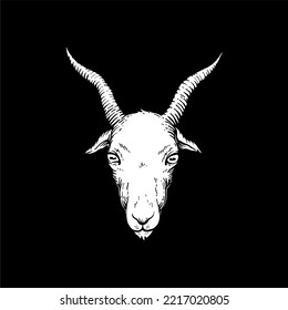 Vector face of a goat. The satanic symbol of the Baphomet. Devil Halloween illustration