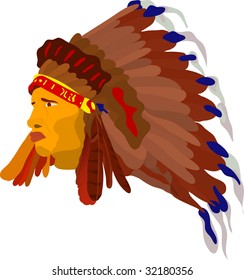 vector - cara india con bonnet de guerra