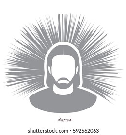 Vector Face of Jesus on white background.  Flat design, vector.