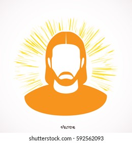 Vector Face of Jesus on white background.  Flat design, vector.