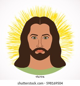 Vector Face of Jesus on white background.  Flat design, vector.