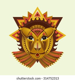 vector face of lion builded from circles, triangles and other shapes. Flat geometric roaring tropic animal creative Polygonal  african decoration