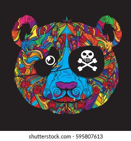 Vector face of panda. Pirate style. Isolated on dark background.