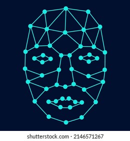 Vector Face Recognition Flat Icon. Face Scanning Icon Isolated On Dark Background. Biometric Identification Web Graphics