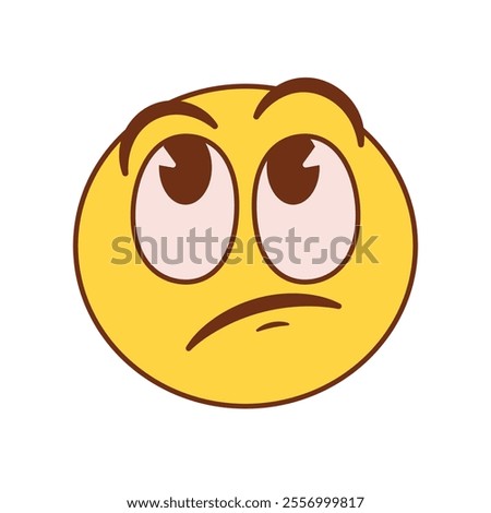 Vector Face Rolling Eyes Emoji Cartoon Groovy Illustration Isolated