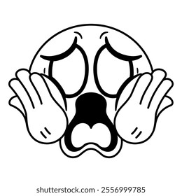 Vector Face Screaming in Fear Emoji Cartoon Groovy Illustration Isolated