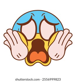 Vector Face Screaming in Fear Emoji Cartoon Groovy Illustration Isolated