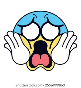 Vector Face Screaming in Fear Emoji Cartoon Groovy Illustration Isolated