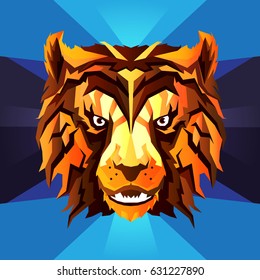 Vector face of tiger with beautiful gradient colors. Isolated on abstract background. 