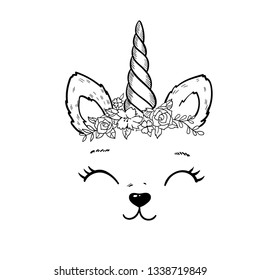 vector face unicorn black