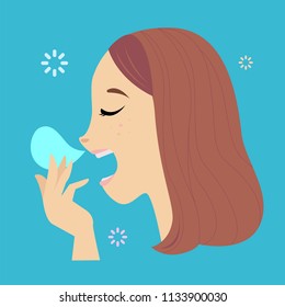 Vector of face woman yawning and hand cover mouth.