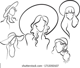 vector faces with different angles and different hairstyles