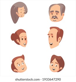 vector faces of family, grandfather, grandmother, father, mother and son