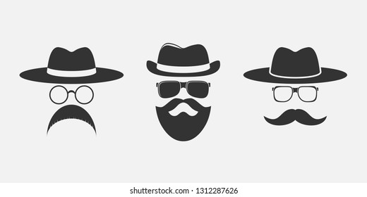 vector faces with hats and glasses