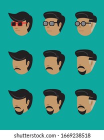 vector faces of men in various types
