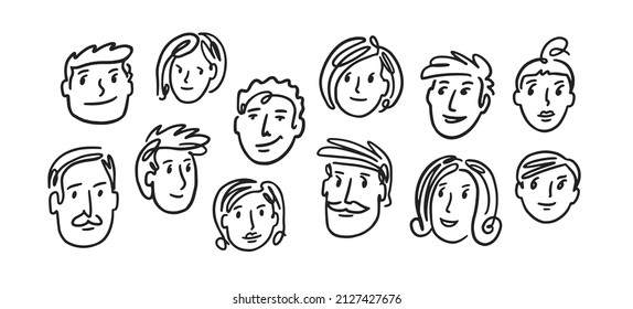 Vector faces of people. Family hand drawn doodle set
