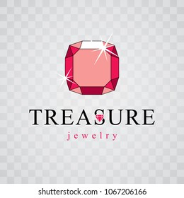 Vector faceted gemstone illustration with sparkles, polygonal. Brilliant jewelry sign emblem, logo.