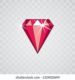 Vector faceted gemstone illustration with sparkles, polygonal. Faceted jewelry symbol.