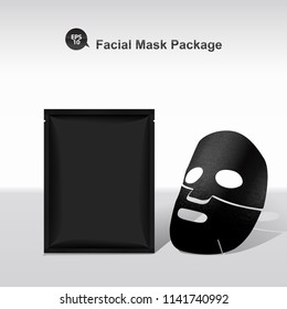 Vector facial mask and package with black texture