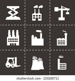 Vector factory icons set on black background
