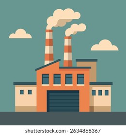 Vector Factory Illustration with Smoke Stacks