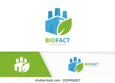 Vector factory and leaf logo combination. Industry and eco symbol or icon. Unique manufacturing and organic logotype design template.