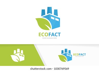 Vector factory and leaf logo combination. Industry and eco symbol or icon. Unique manufacturing and organic logotype design template.