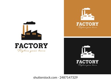 Vector of factory logo design with pollution smoke illustration template idea