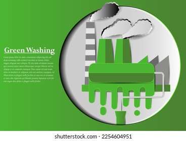 Vector The factory paint is green Paper art cut out style, Concept Green Washing Corruption.