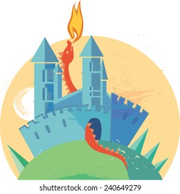 Vector fairy dragon in castle