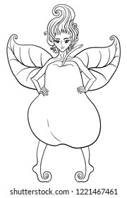Vector fairy with pear - line art
