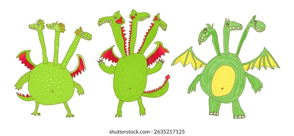 Vector fairy tale 3-headed dragons on a white background