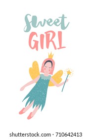 Vector fairy tale card for little girl