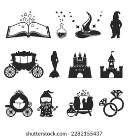 vector fairy tale characters icon set with unicorn gnome wizard dragon zombie ghost and fairy