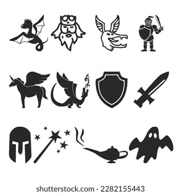 vector fairy tale characters icon set with unicorn gnome wizard dragon zombie ghost and fairy
