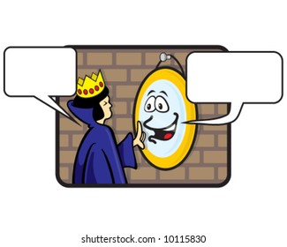 Vector Of Fairy Tale Queen Asking The Mirror On The Wall With Space For Your Text