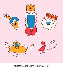  Vector fairy tale set of different magic fantasy cartoon icons set, isolated background