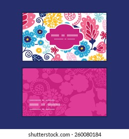 Vector fairytale flowers horizontal frame pattern business cards set