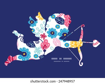 Vector fairytale flowers shooting cupid silhouette frame pattern invitation greeting card template